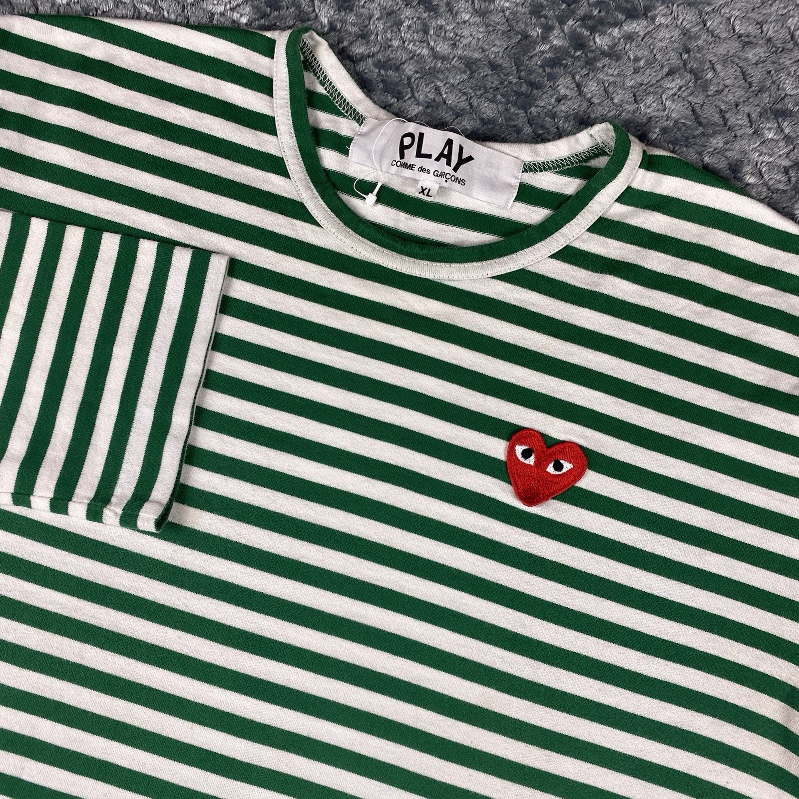 Comme des Garçons CDG Play Long Sleeve Shirt Green Striped Heart XL (SEE PICTURE