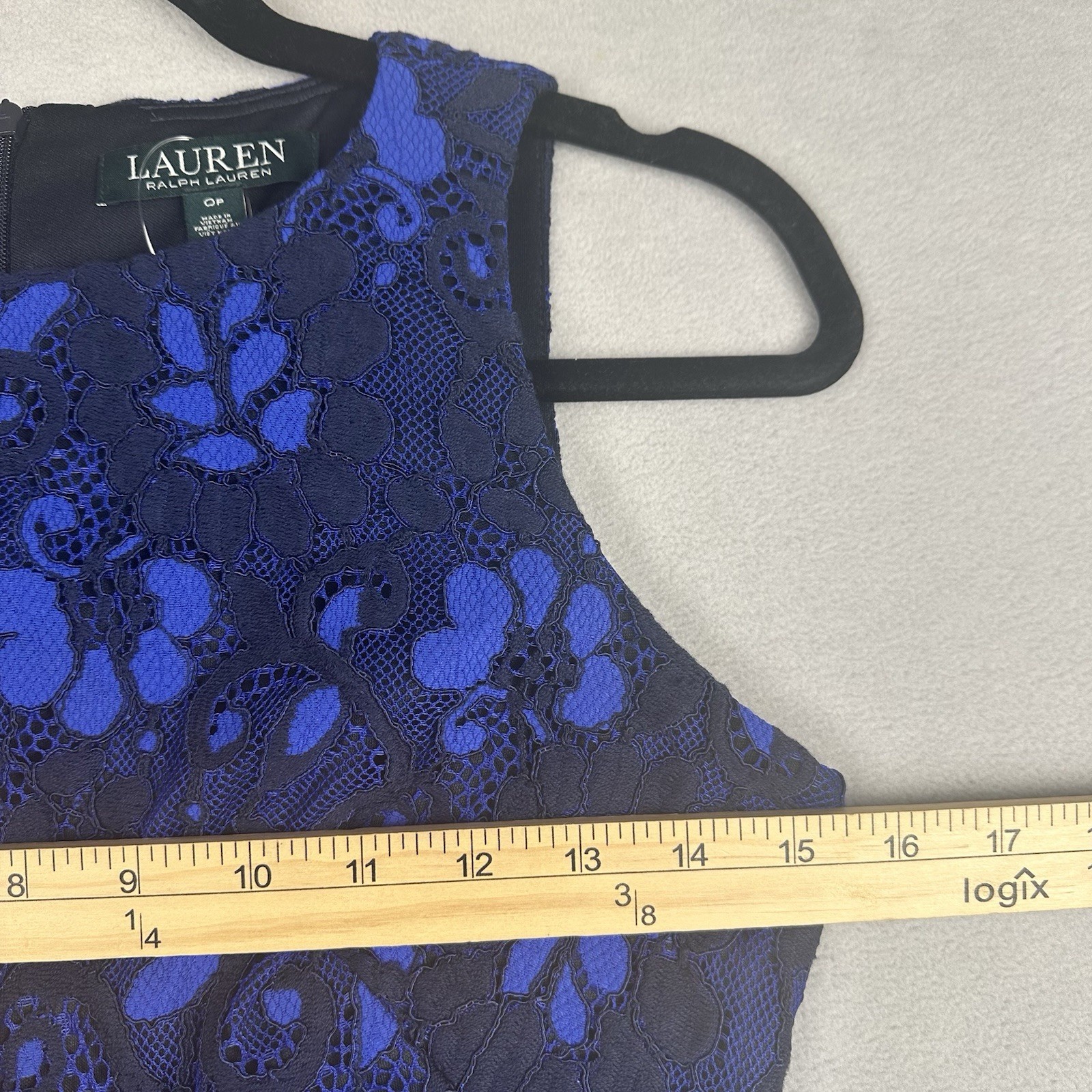 NWOT Ralph Lauren Lace Overlay Cocktail Dress Women’s Sz 0P Blue Black Wedding
