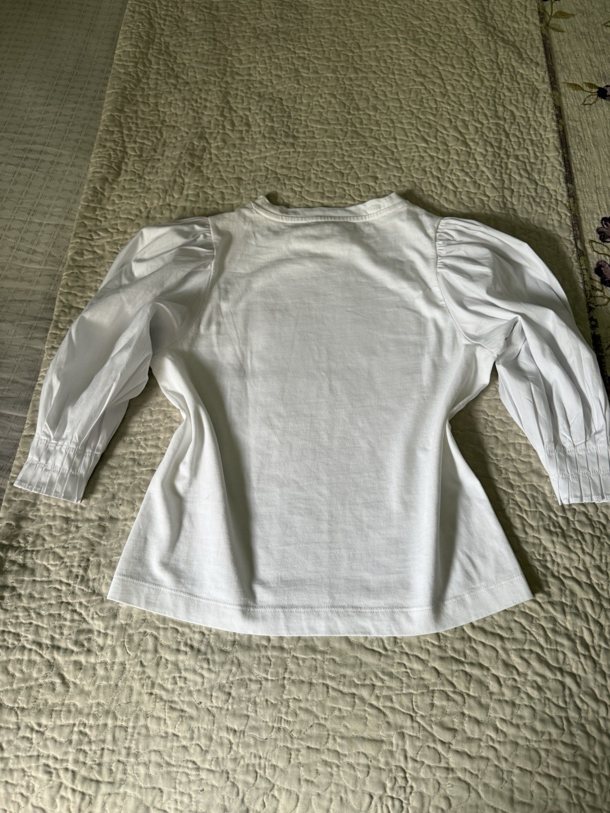 Madewell Women’s XS White Solid Crew Neck 3/4 Puff Sleeve 100% Cotton Knit Top