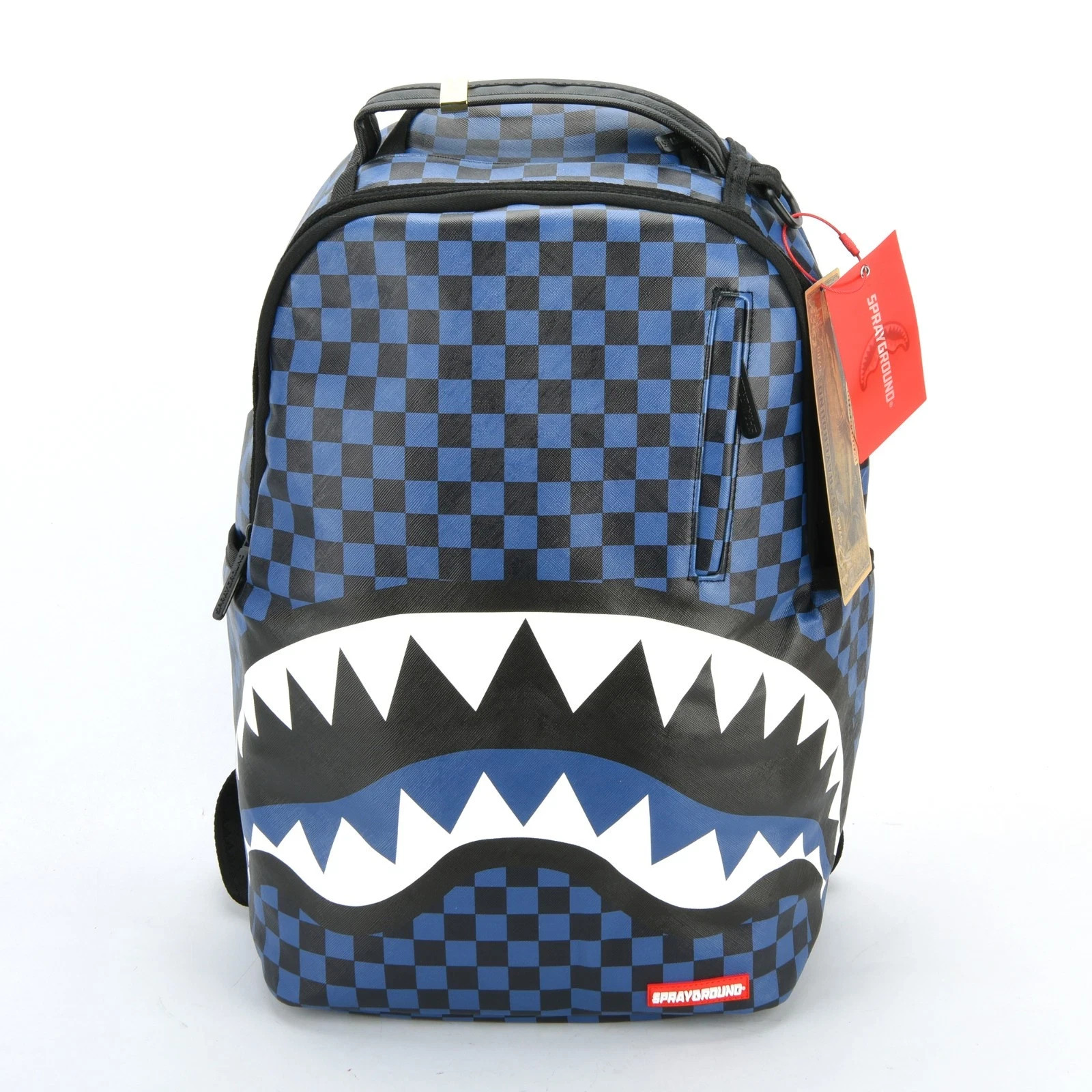 Sprayground Midnight Magic Blue Black Plaid Vegan Leather Shark Backpack