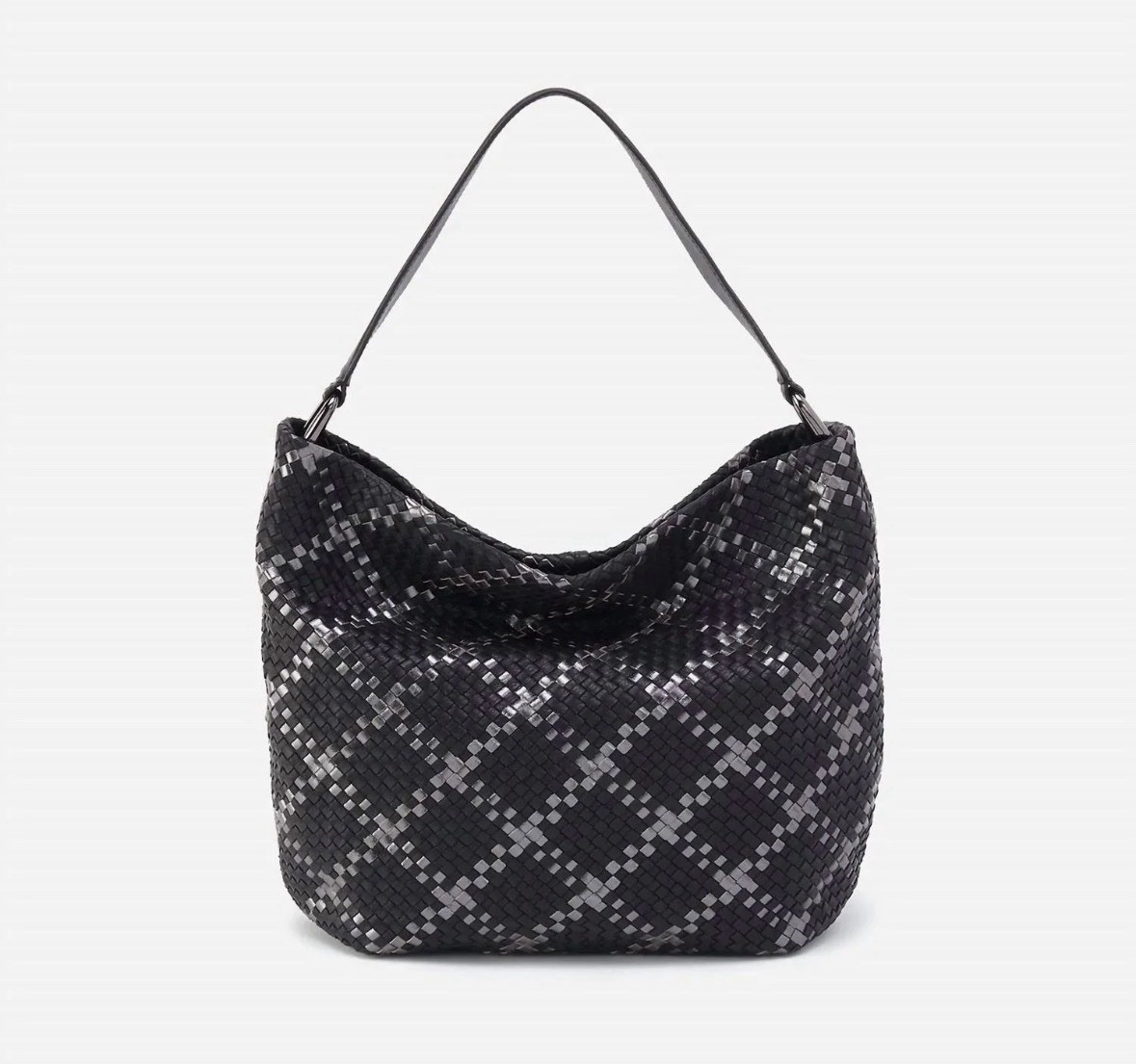 NWT HOBO Harley Bag Purse with Matching Wristlet in Black Metallic Woven Leather