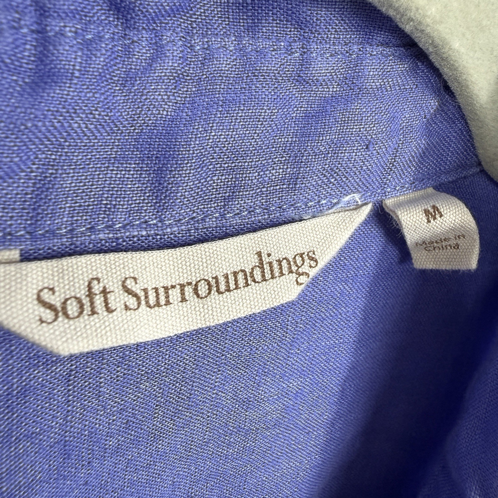 Soft Surroundings Linen Tunic Shirt Medium Button Up Lavendar Pockets Coastal