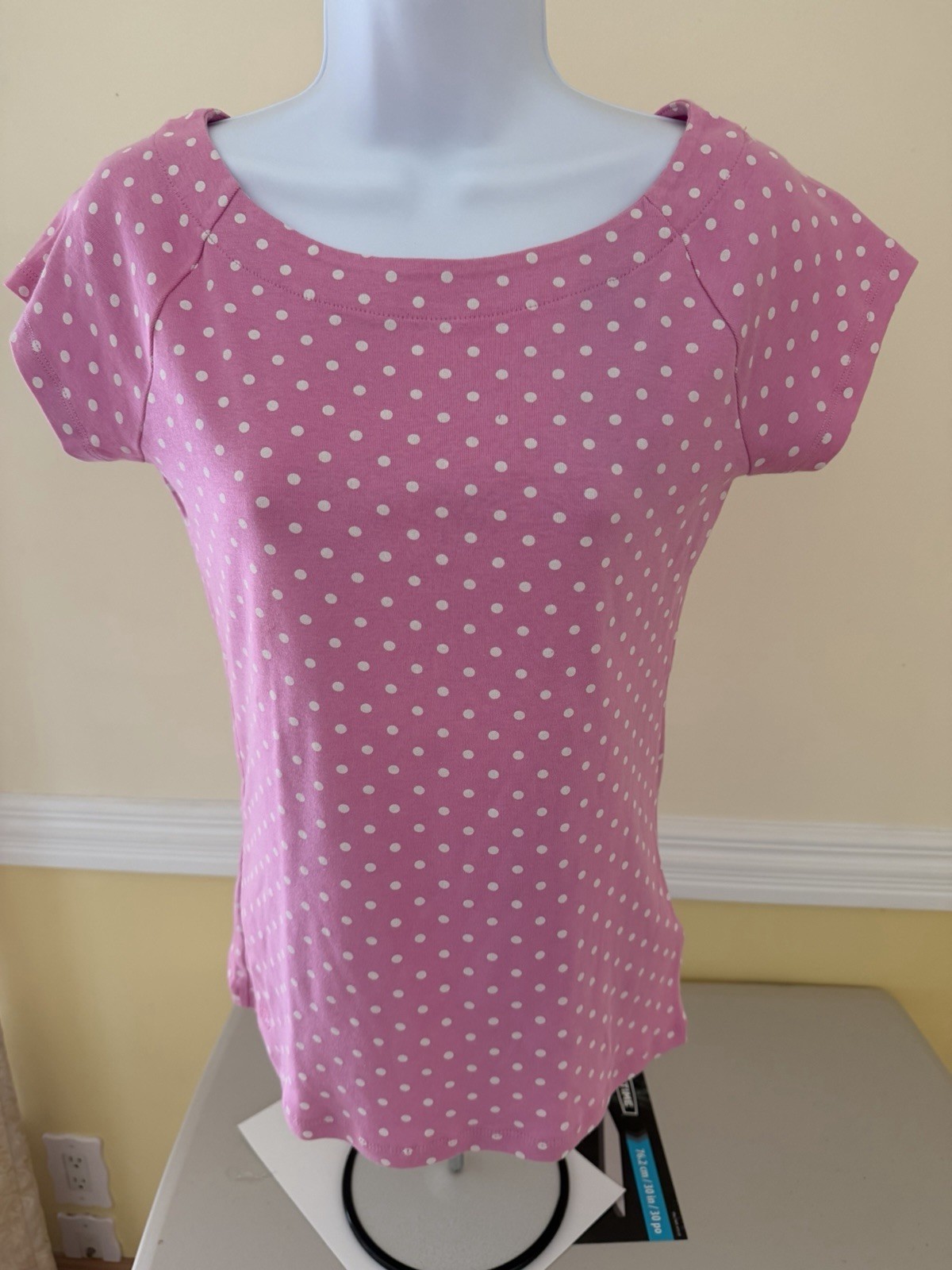 Lauren Ralph Lauren Pink/White Polka Dot Scoop Neck Knit T-Shirt, Women M