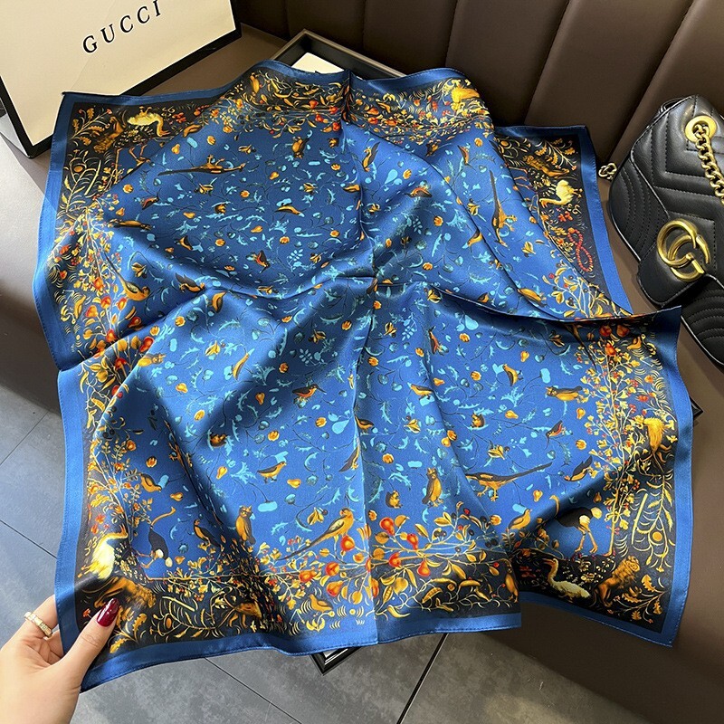 100% Mulberry Silk 27″ Square Scarf Women Neckerchief Wrap Flower Birds Pattern