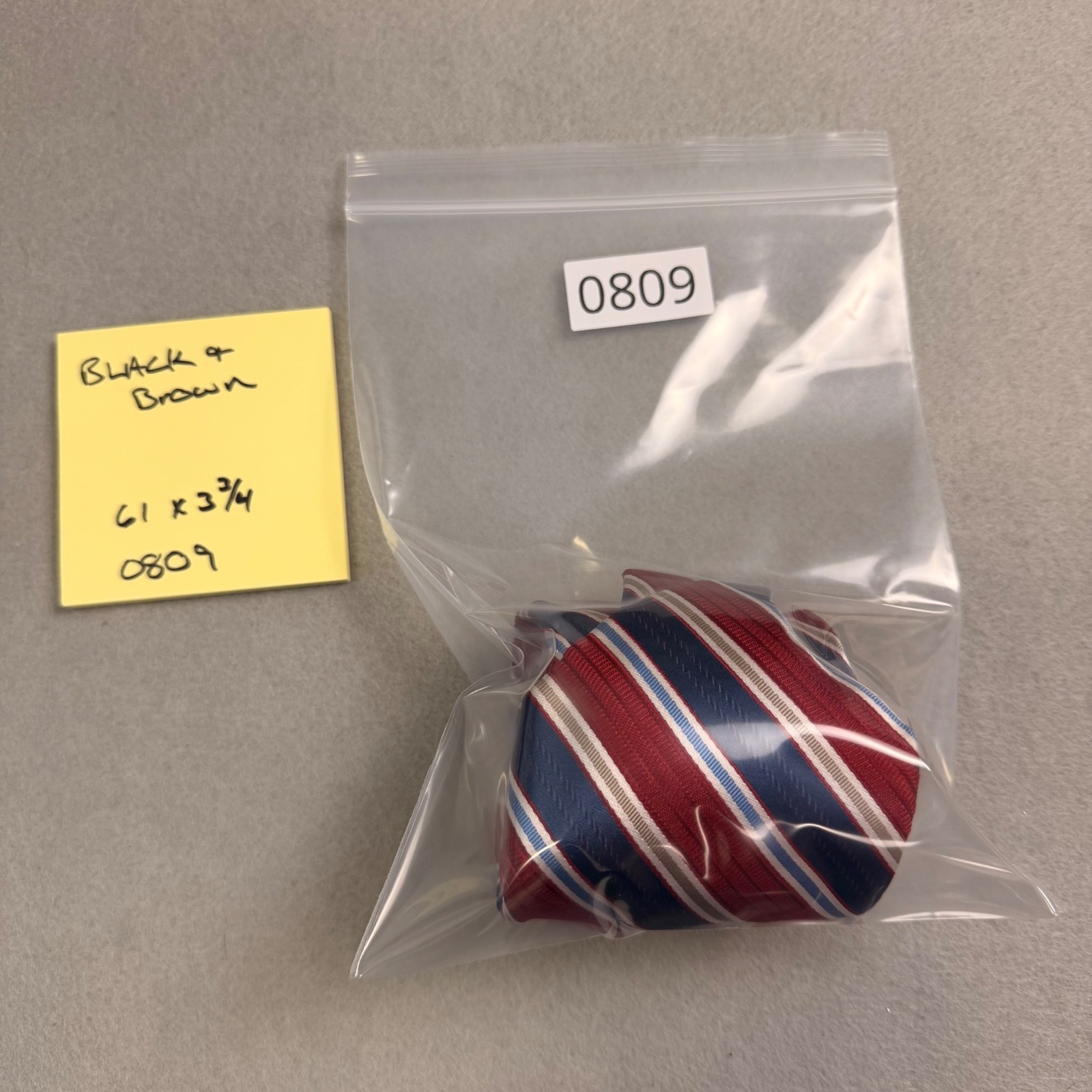 Black and Brown 1826 Regimental Red, Blue, Beige Stripes 100% Silk 61 x 3 3/4”