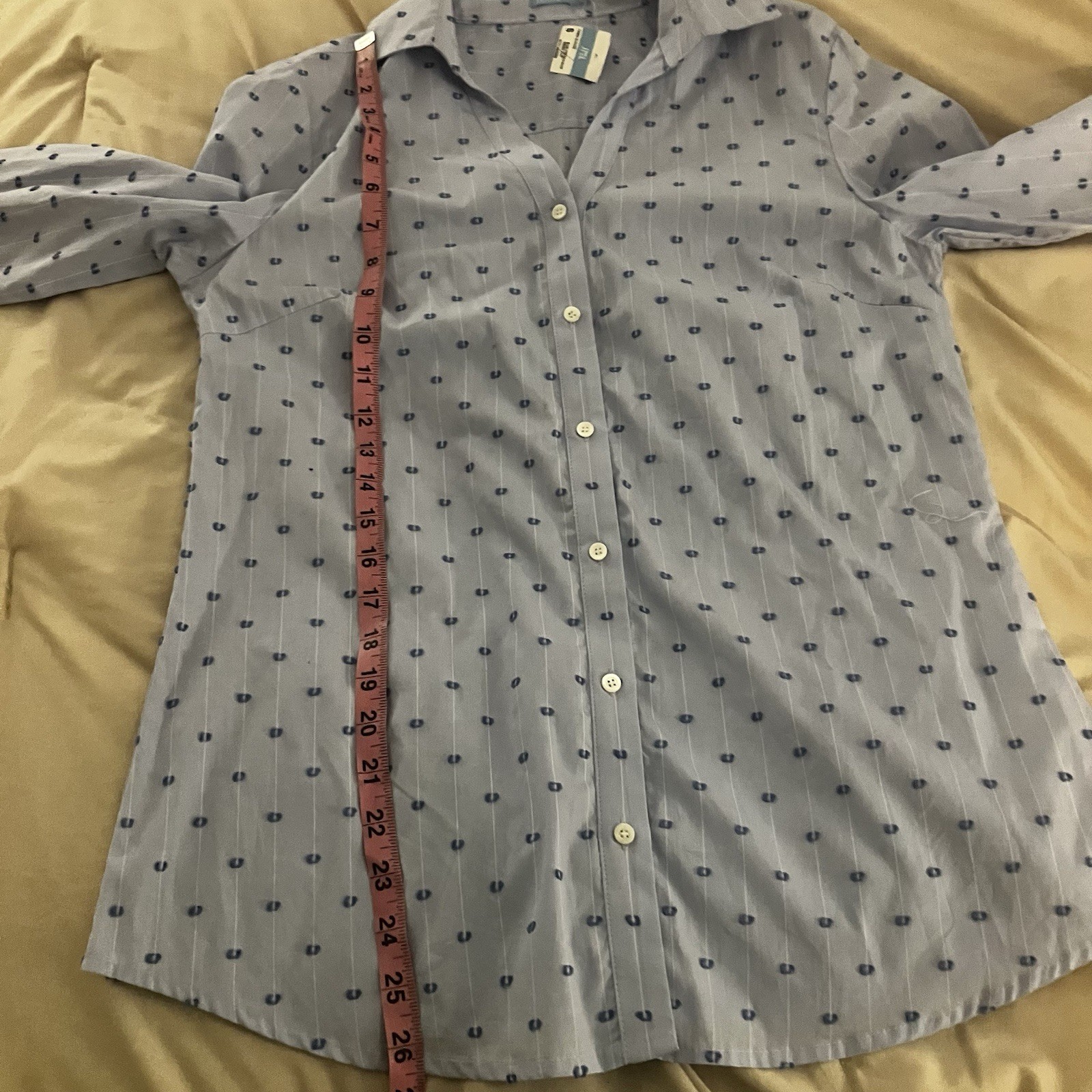 j mclaughlin Size S Fawn French Blue Swiss Button Up Collared Blouse New!