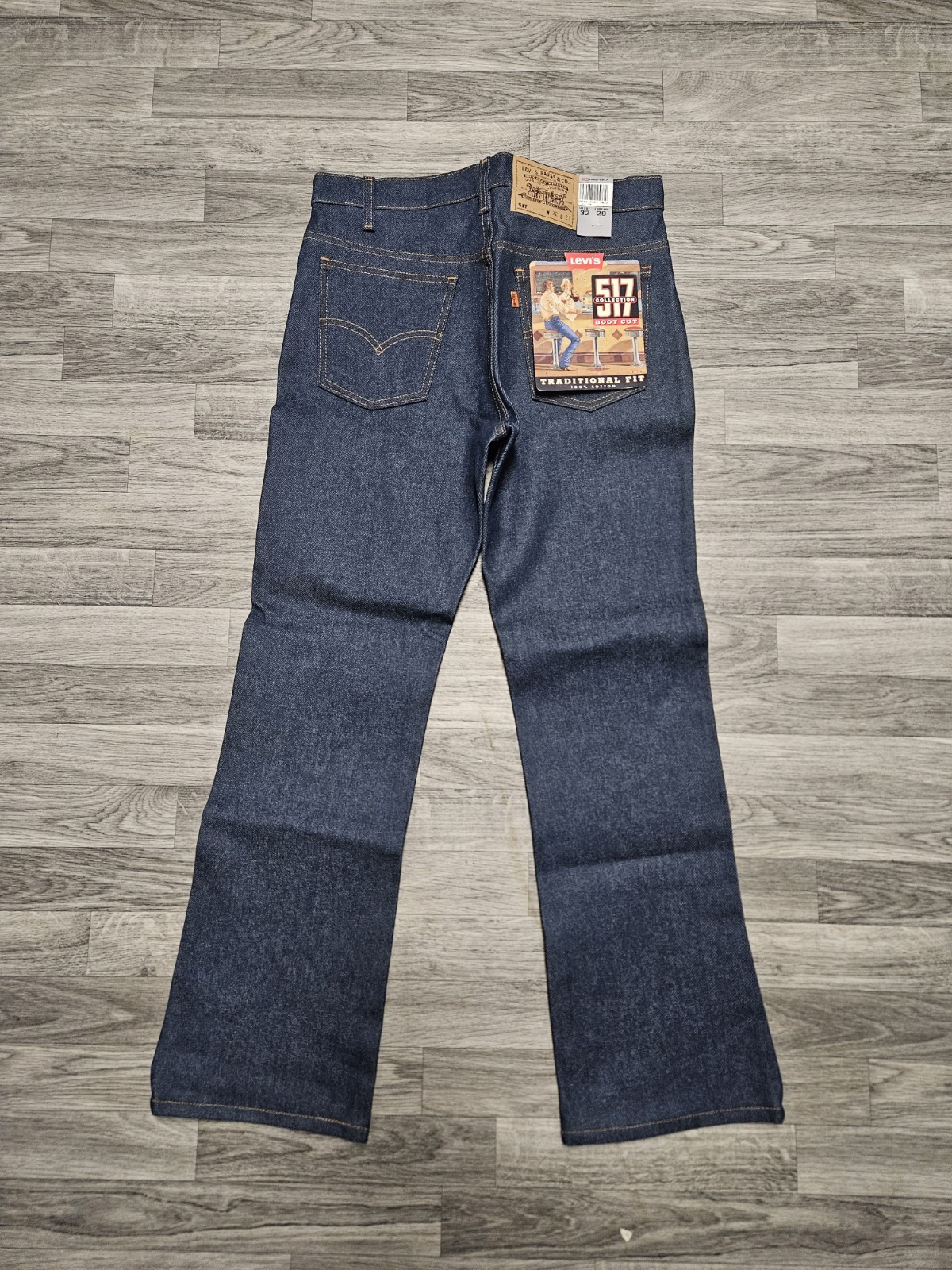 Vintage 80s Orange Tab Levi’s 517 Boot Cut Jeans Dark Indigo Blue Raw 32×29 USA