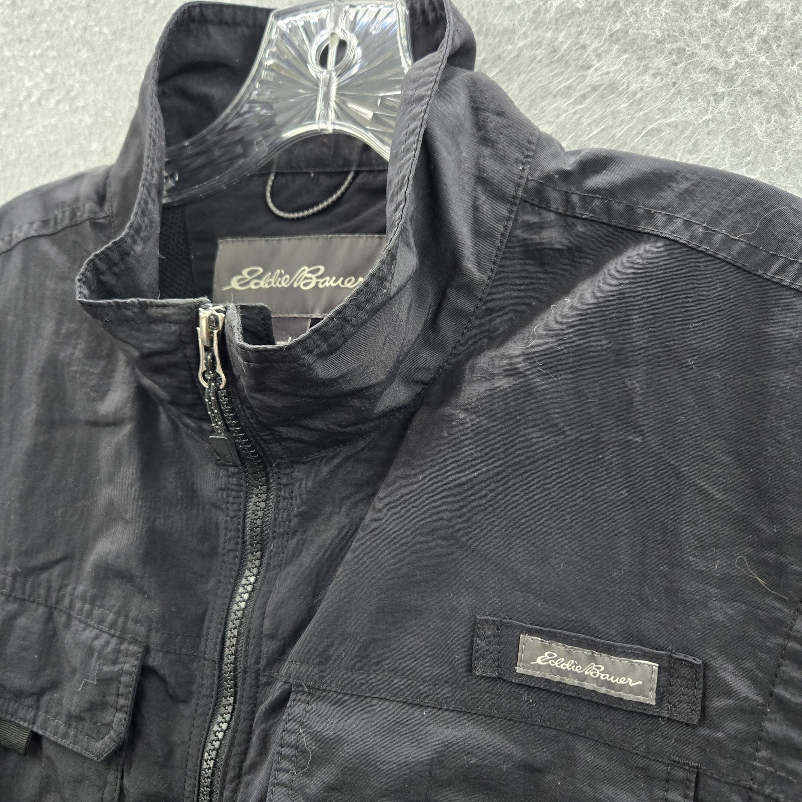 Eddie Bauer Men Vest L Black Nylon Polyester Outdoor Logo Zipper Button