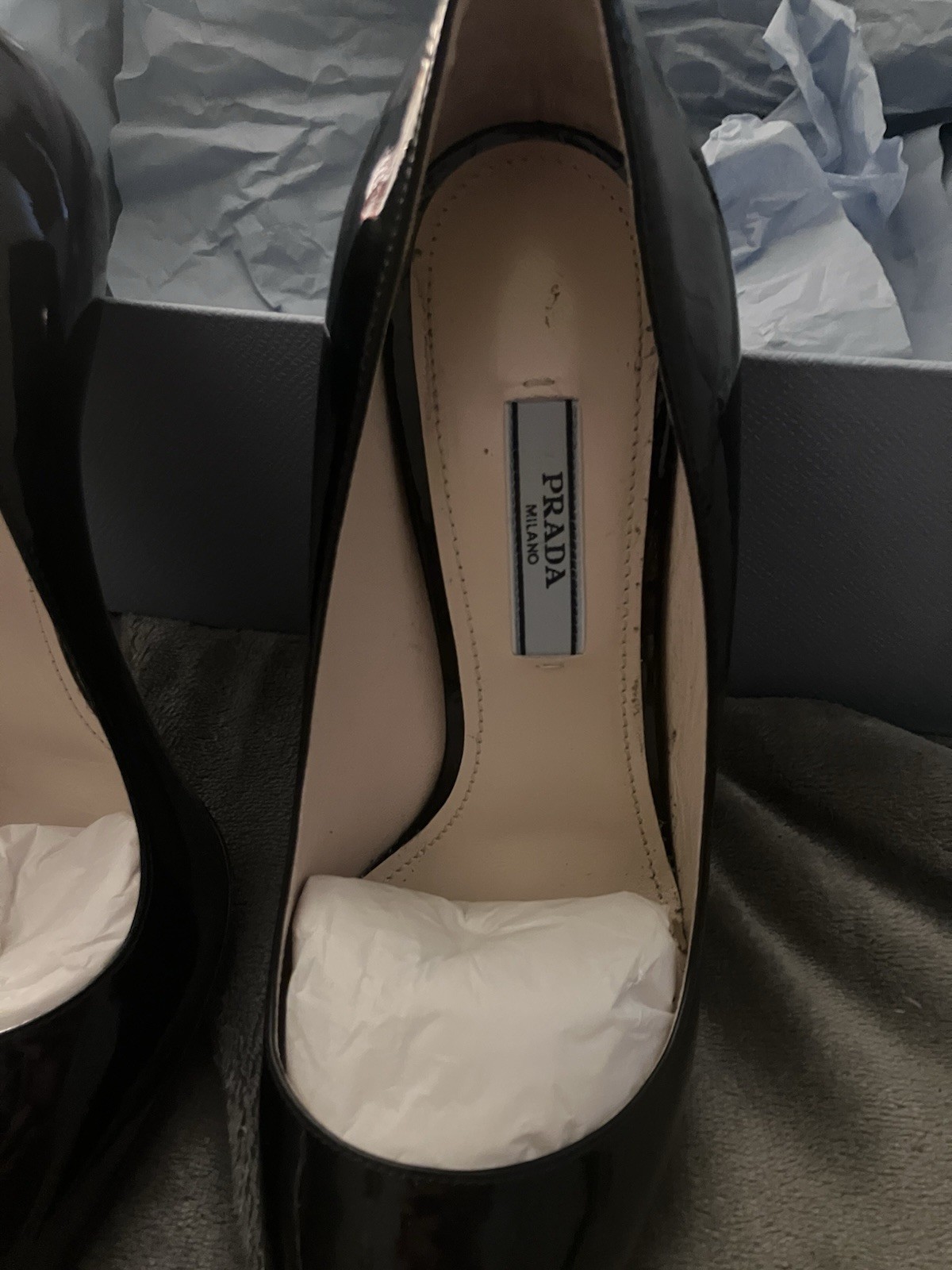 Prada Black Patent Leather Pointed Toe Stiletto Pumps Heels Size 37 EU