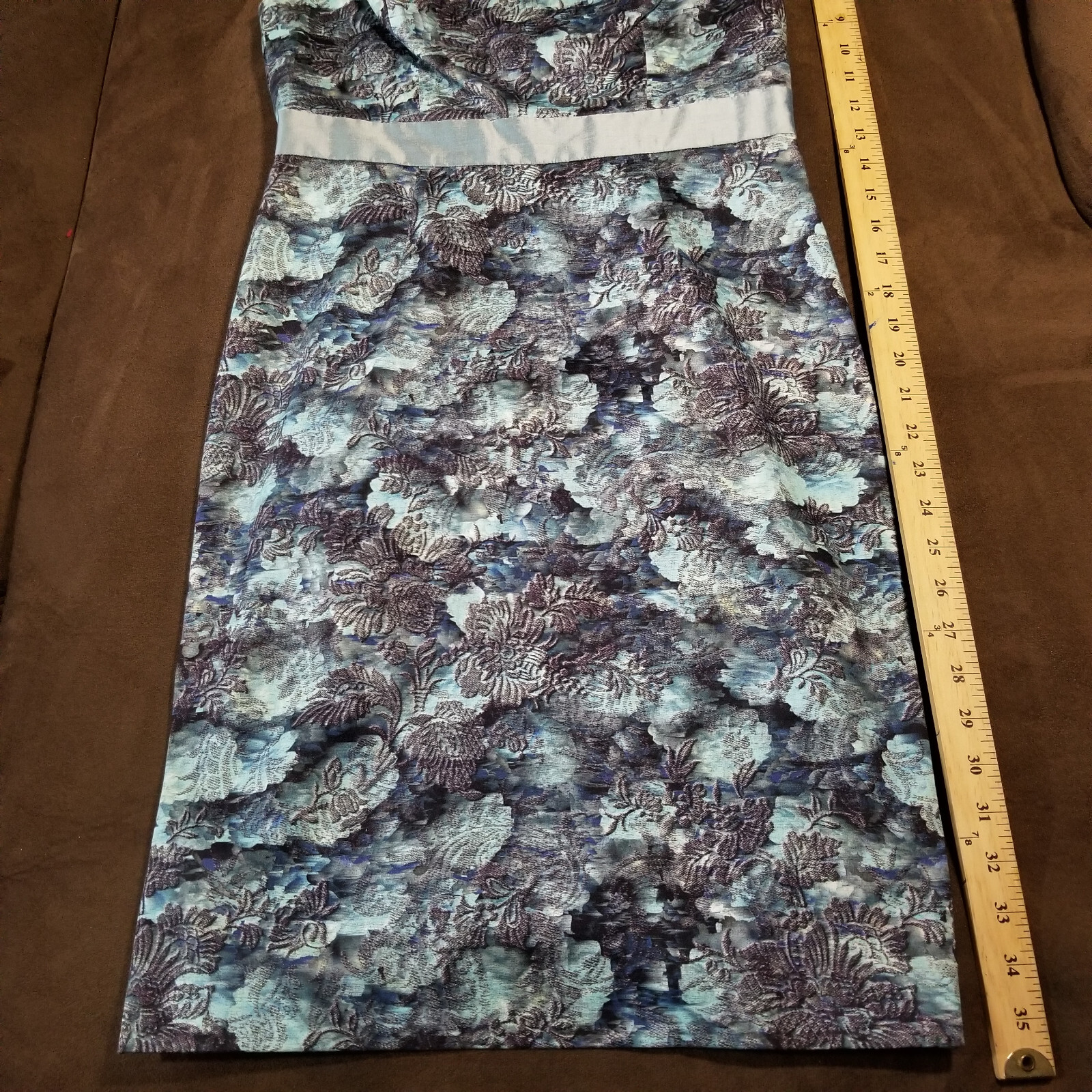 KAY UNGER SLEEVELESS MAXI DRESS BLUE FLORAL COTTON SILK SPANDEX POLYESTER Sz 4