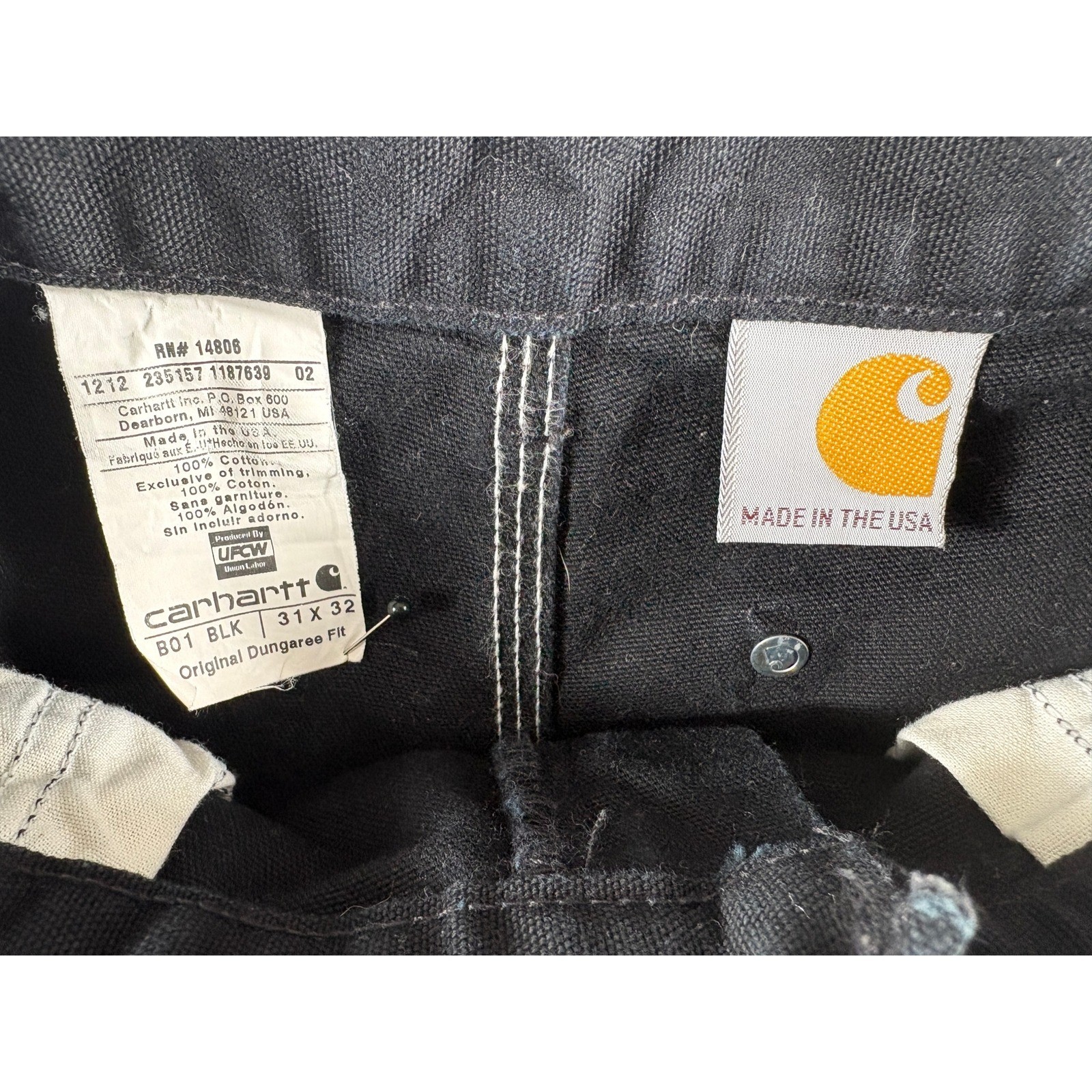 Carhartt Original Dungaree Carpenter Pants Mens 31×32 Black Cotton Double Knee