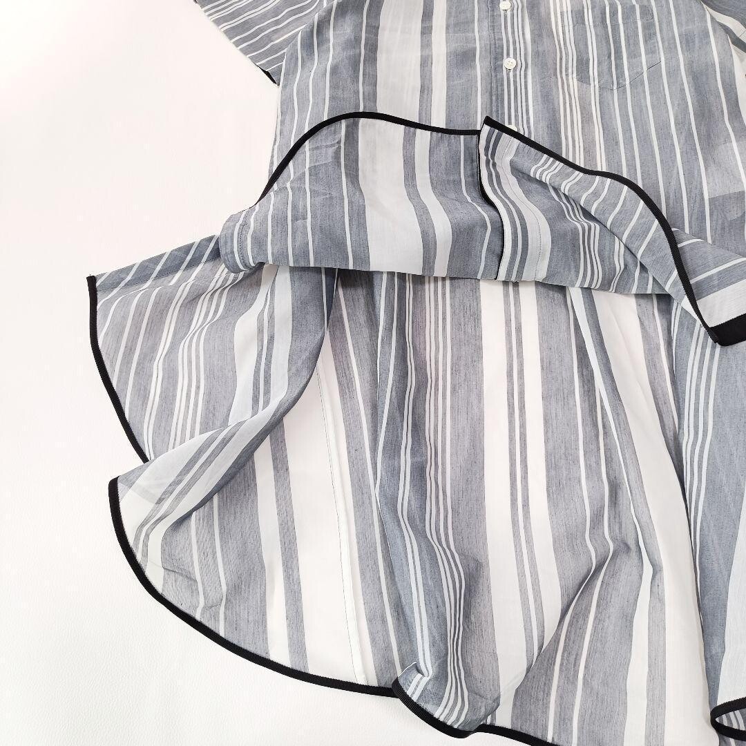 Sacai Sheer Striped Cotton Asymmetrical Short Sleeve Blouse Women S Auth