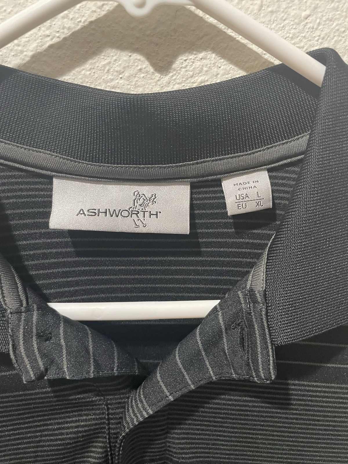 Ashworth Modern Men’s Striped Golf Polo Black Gray L
