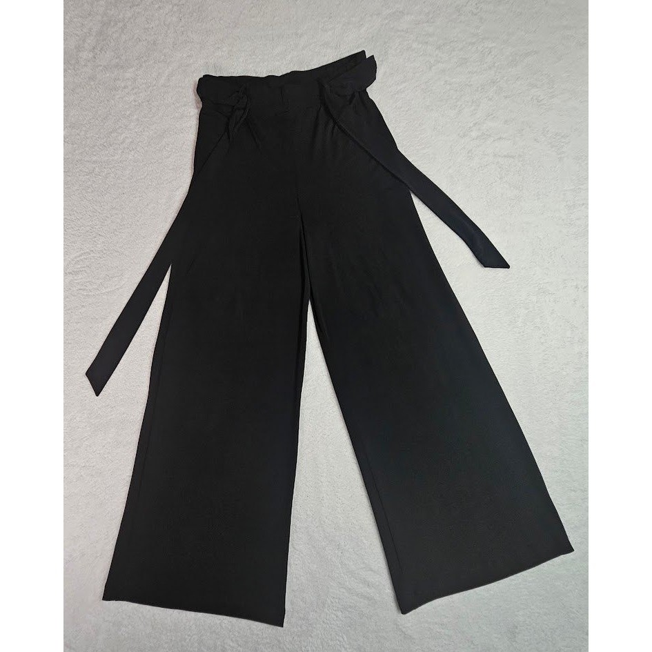 Dressbarn Womens Black Wide Leg Tie Waist Palazzo Pants Small Made in USA