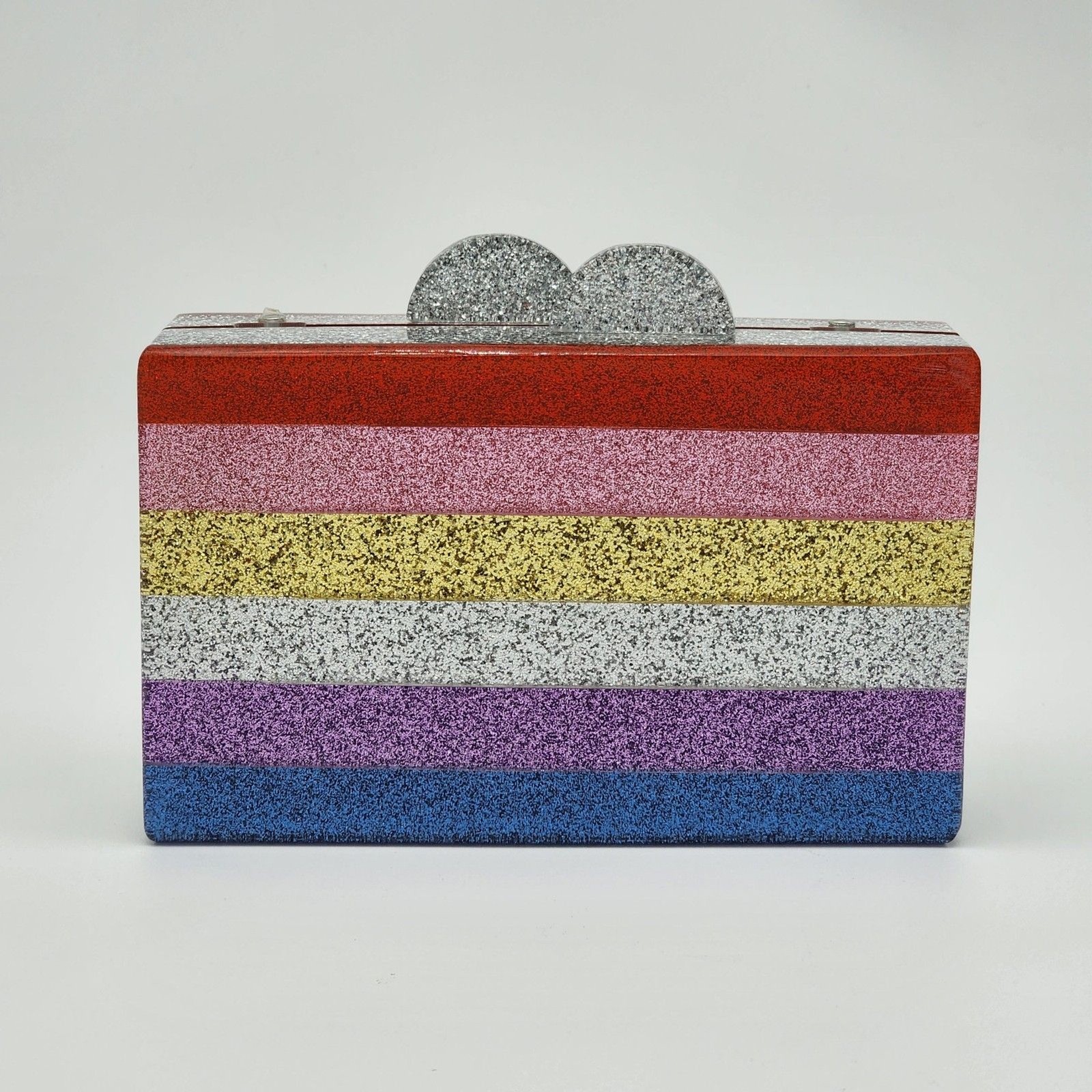 Elizabeth Sutton Collection Acrylic Glitter Rainbow Chain Crossbody Bag Clutch