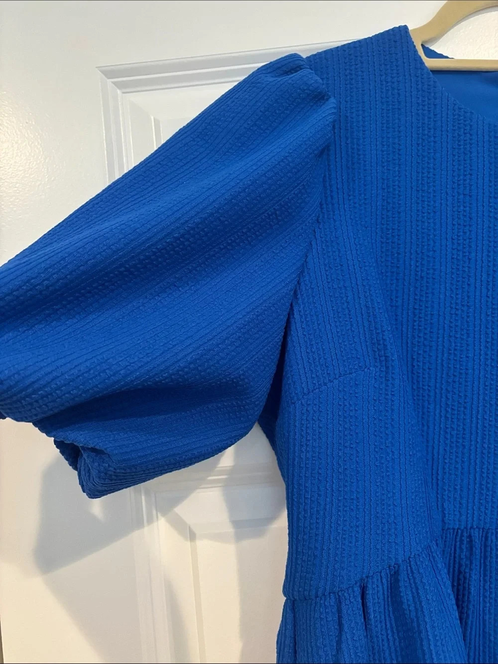 Maggy London Puff Short Sleeve Seersucker Dress w Curved Empire Waist cobalt #4