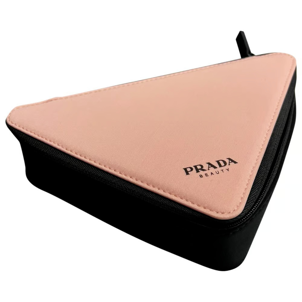 Prada Triangle Clutch Bag Cosmetic Pouch Pink & Black NWT