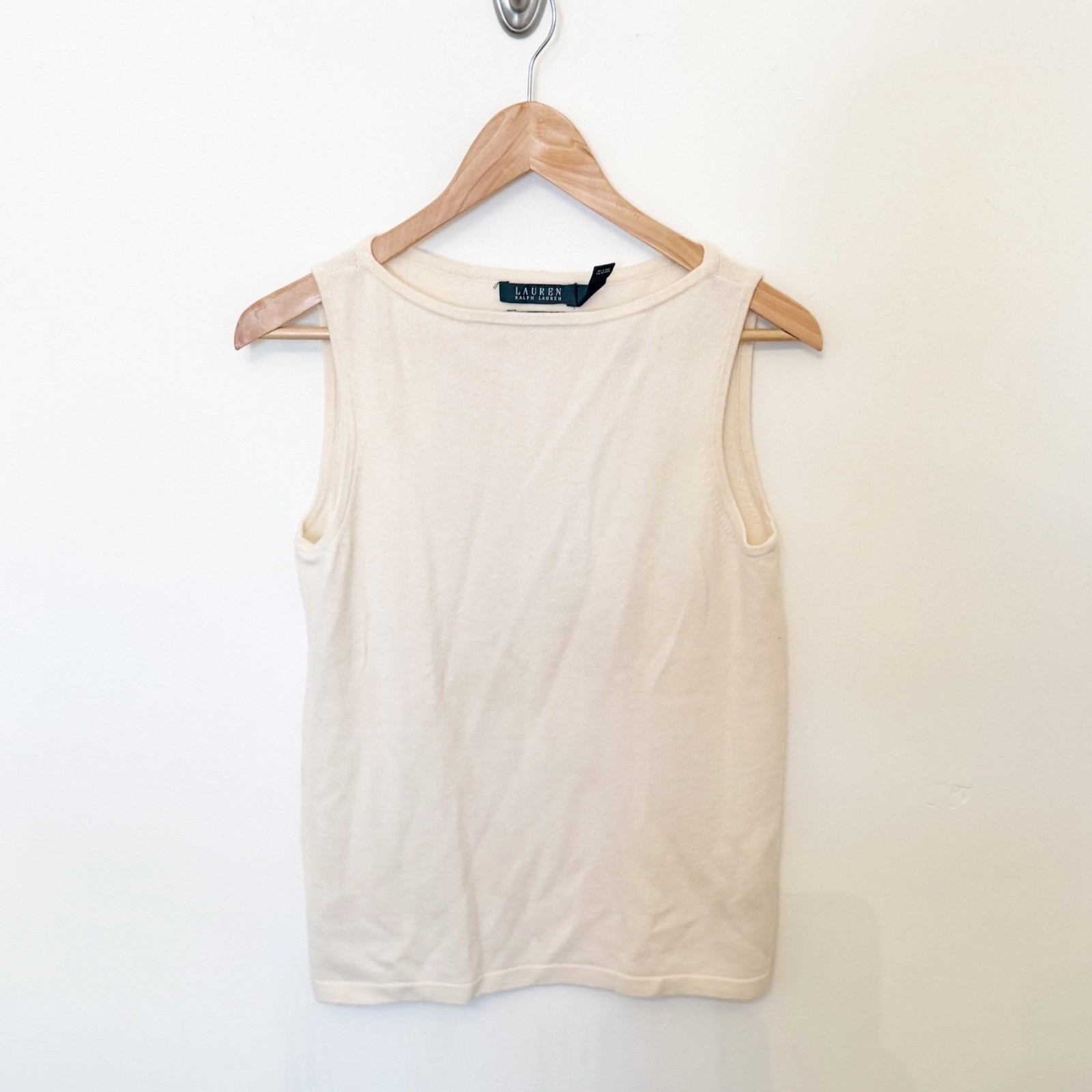 Lauren Ralph Lauren Knit Top Women M Cream Cashmere Blend Shell Capsule