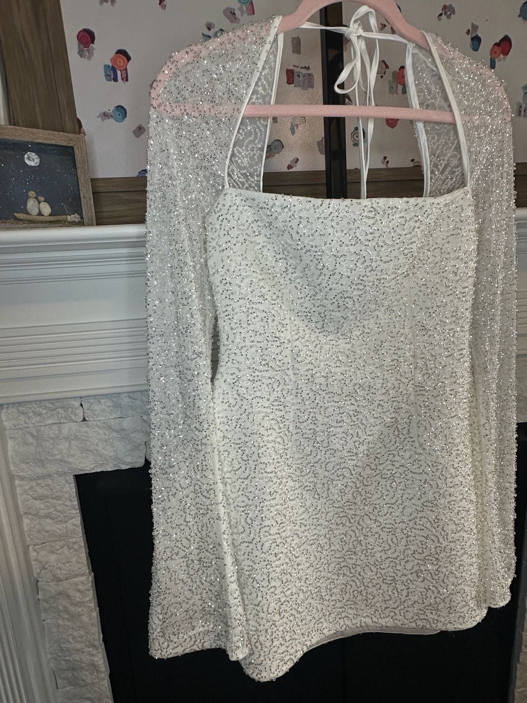 Stunning NWT Babyboo Annabelle Mini Dress Ivory Sparkle Long Sleeve Lace-Up Back