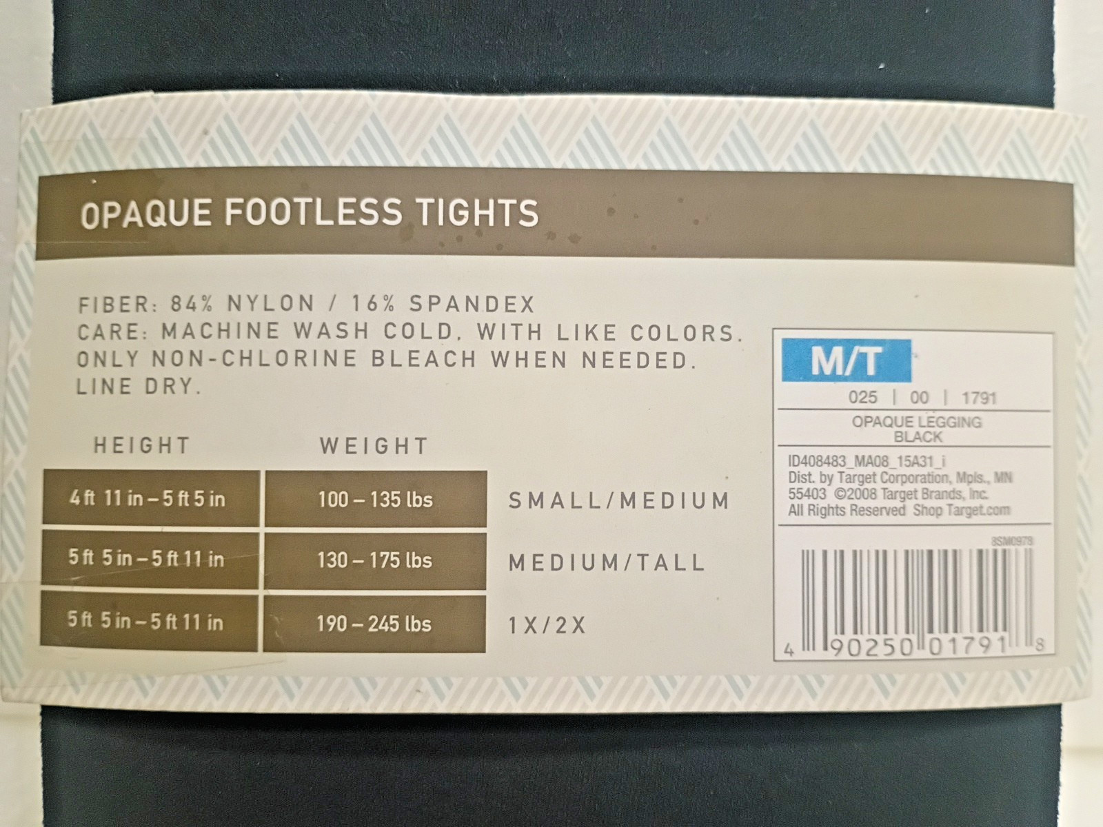 Merona ~ Opaque Footless Tights ~ Size: M/T ~ Black ~ 1 Pair