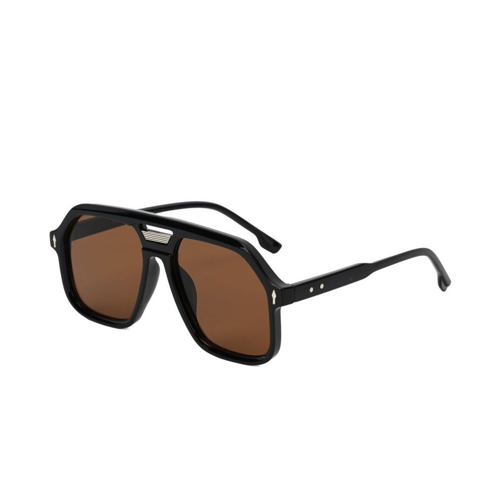 Oversized Flat Top Fancy Sunglasses Black Frame Brown Lens Square Shield 142mm
