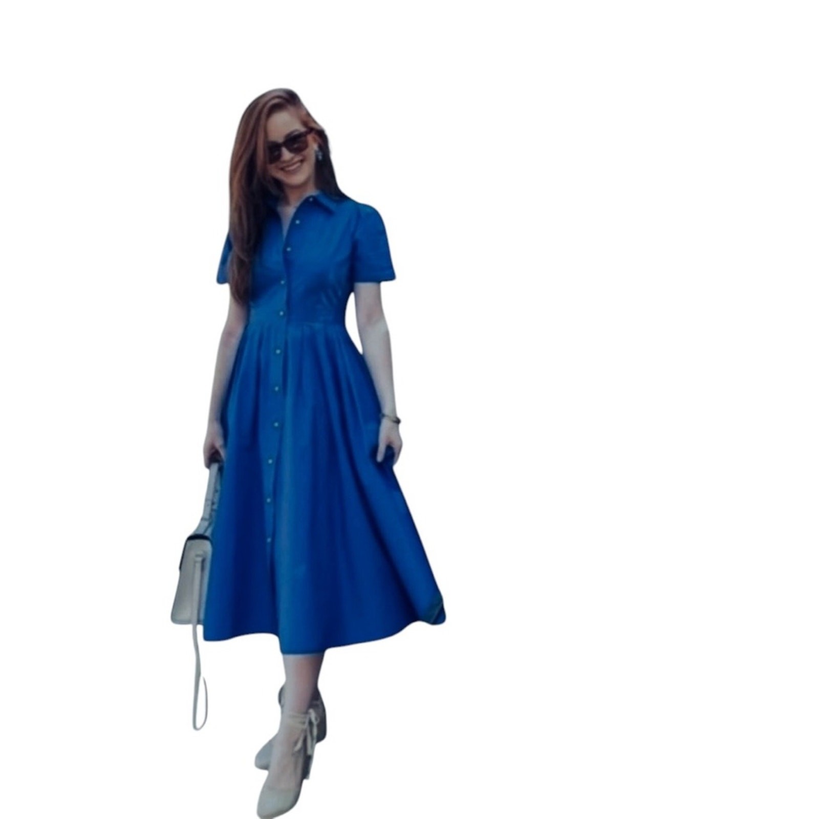 Alexis Dress Blue Short-Sleeve Button Front Fit-and-Flare Size XL Shirtdress