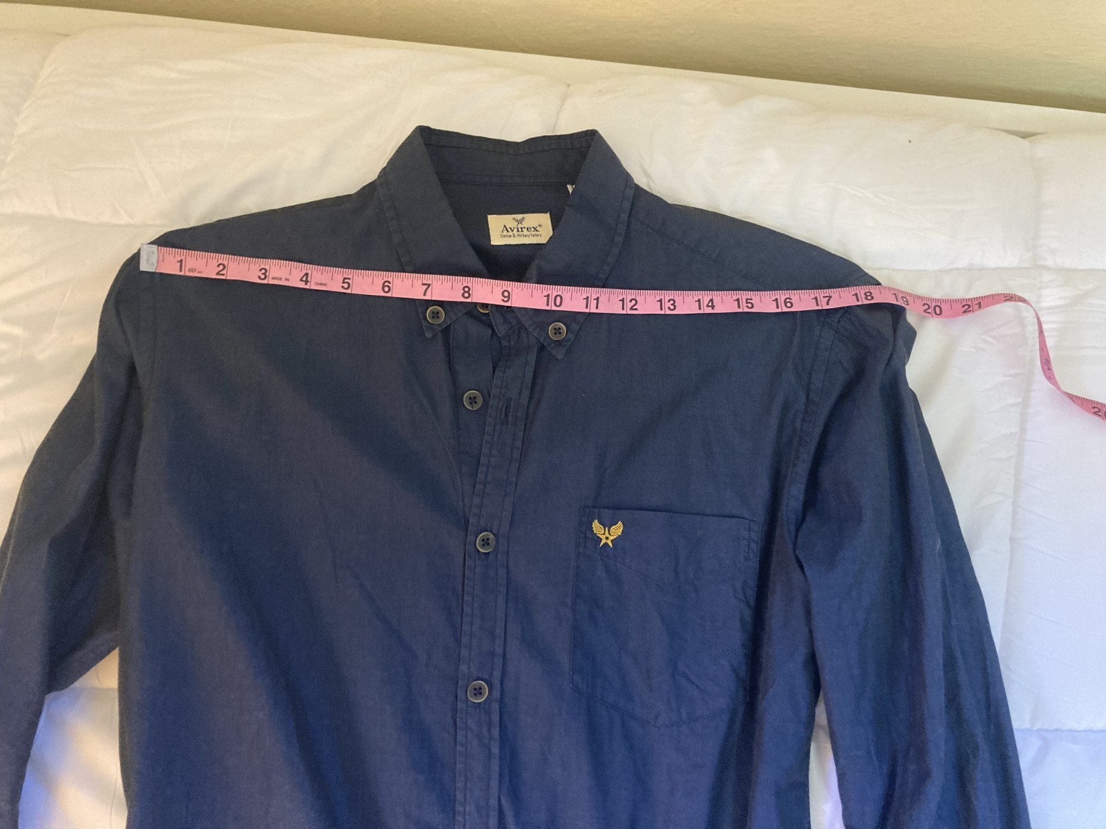 Avirex Metallic Blue Button-Down Shirt Mens Medium Brass Military Tailor Italy