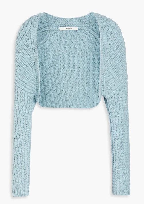VINCE Lofty Rib Bolero Shrug Cardigan in Pale Blue Wool Cashmere Crop M/L – NWT