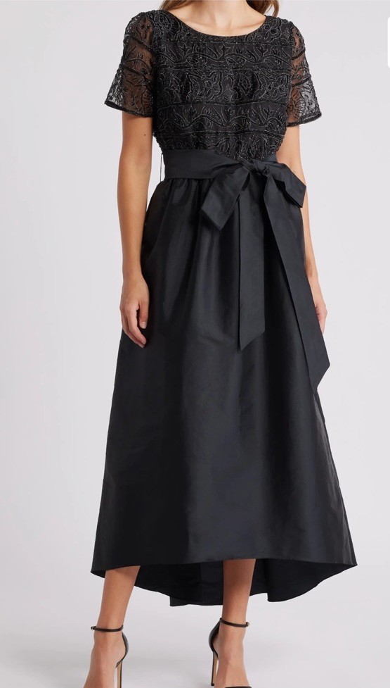 Pisarro Nights Beaded Bodice Taffeta Gown,black/silver Gown,Sz 10, New