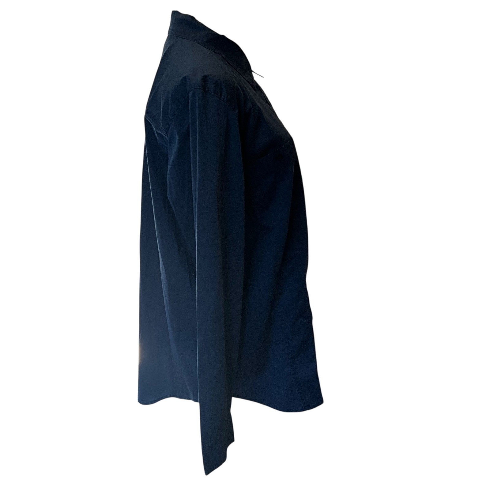 Chicos Size 2 Navy Blue Button Down Long Sleeve Top Shirt Womens