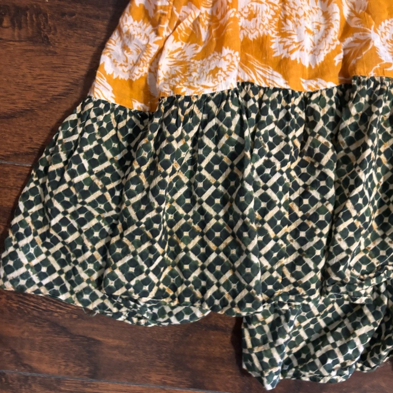 Free People Multi-Print Tiered Cap-Sleeve Tunic in Mustard Multi