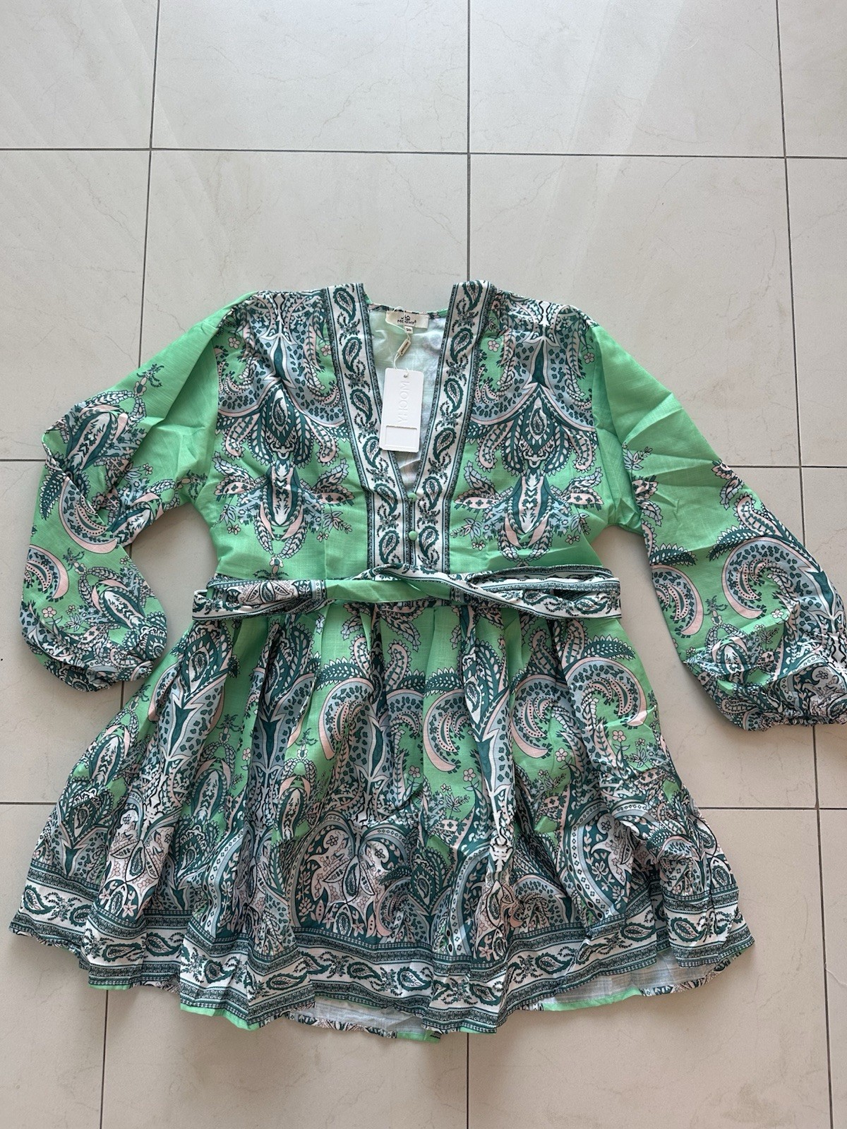 NWT Europe Mooshy Multicolor Paisley Print Mini Dress S/M Adjustable Waist