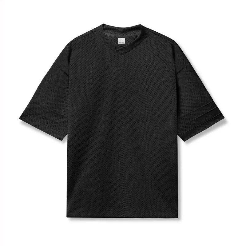 Plain Gym Sports Mens Bodybuilding Oversized Mesh Dropped Shoulders Fitness Wor