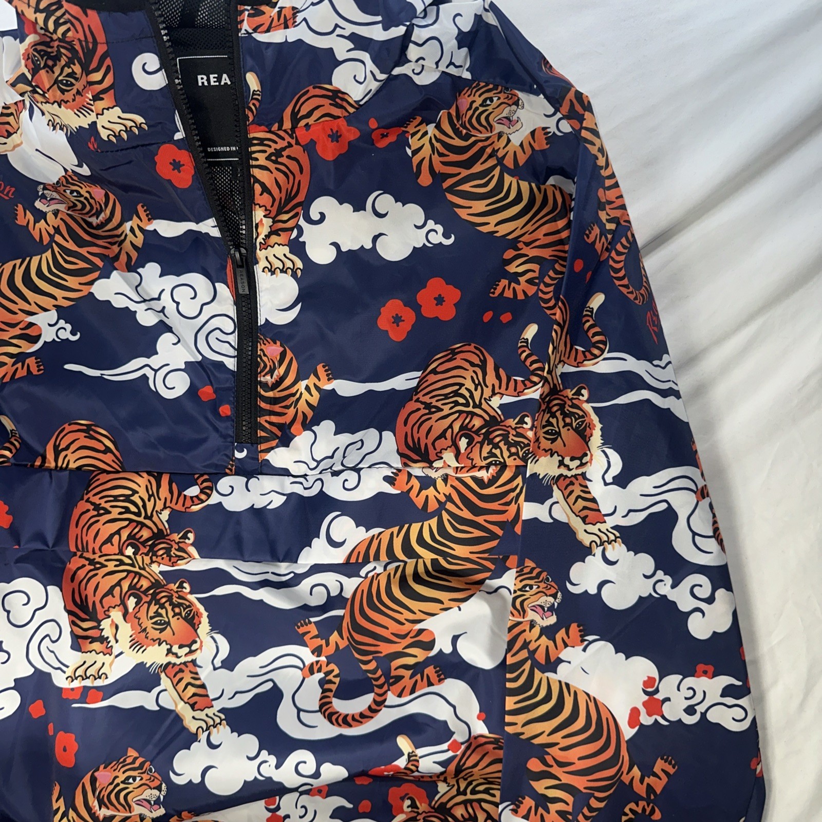 NWT Size Large Reason Brand Anorak Hooded Windbreaker Jacket Tiger Balm Pullover