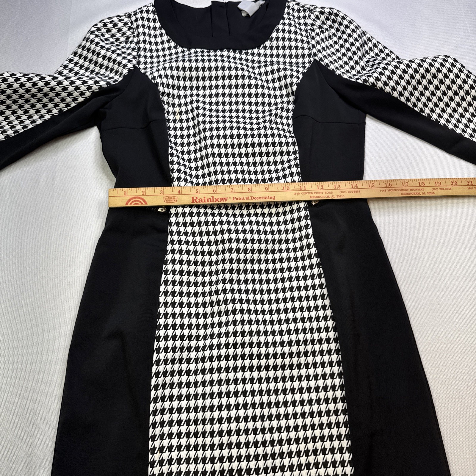 H&M Houndstooth Sheath Bodycon Dress Black Size 10 Slimming #0134