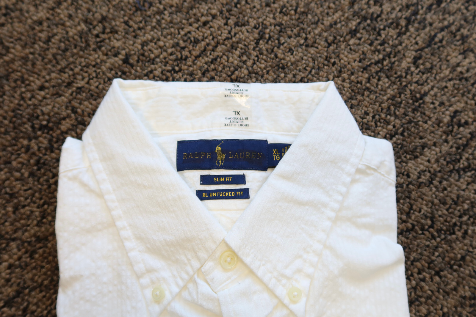 Ralph Lauren Men’s Slim Fit Untucked Seersucker Button Down Shirt – XL – White