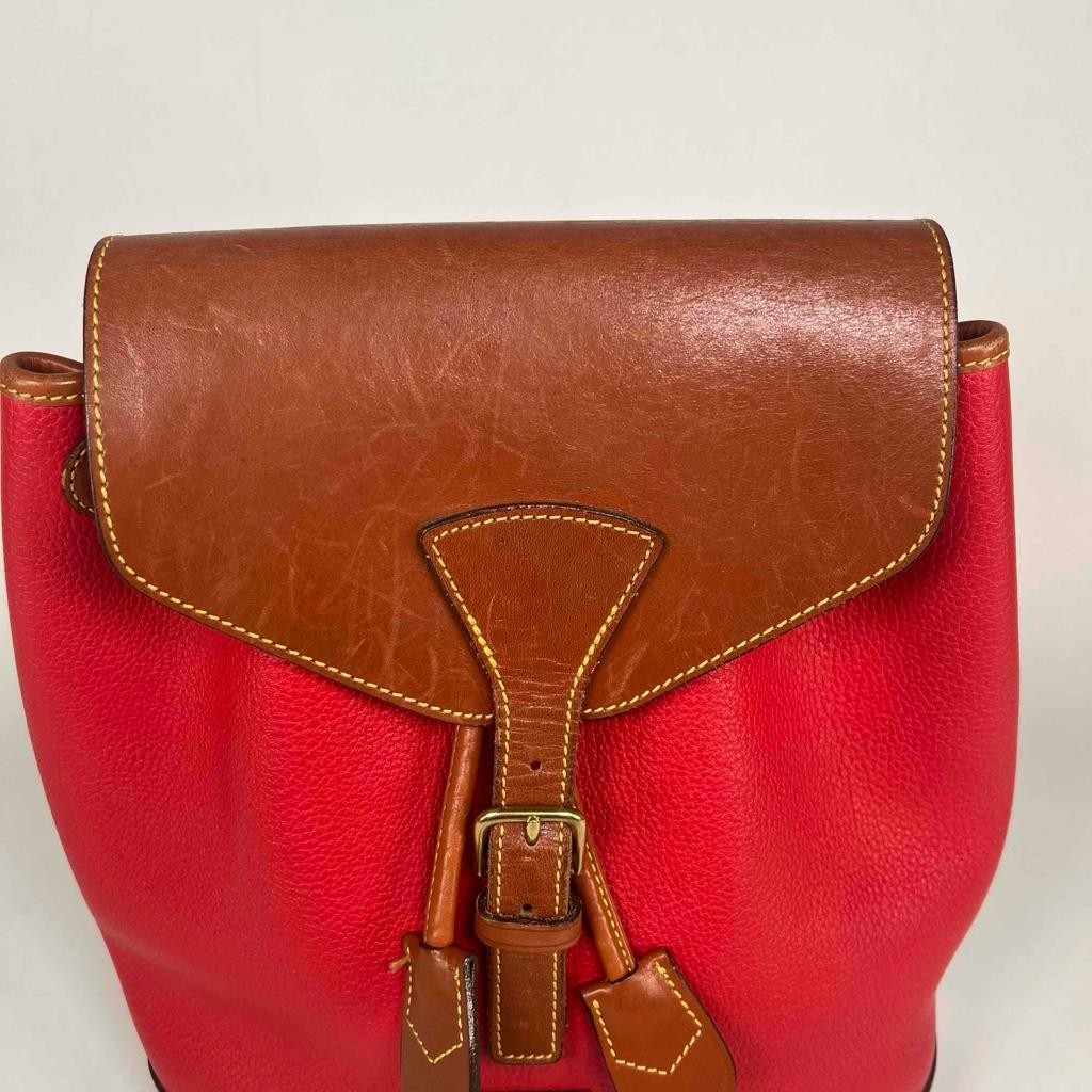 Dooney & Bourke Classic Collection All Weather Pebble Leather Red Tan Backpack