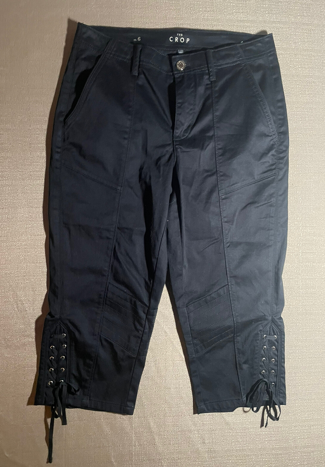 NEW Anthropologie The Crop Size 6 Pants Black Gold Button Lace Up Ankle Pockets