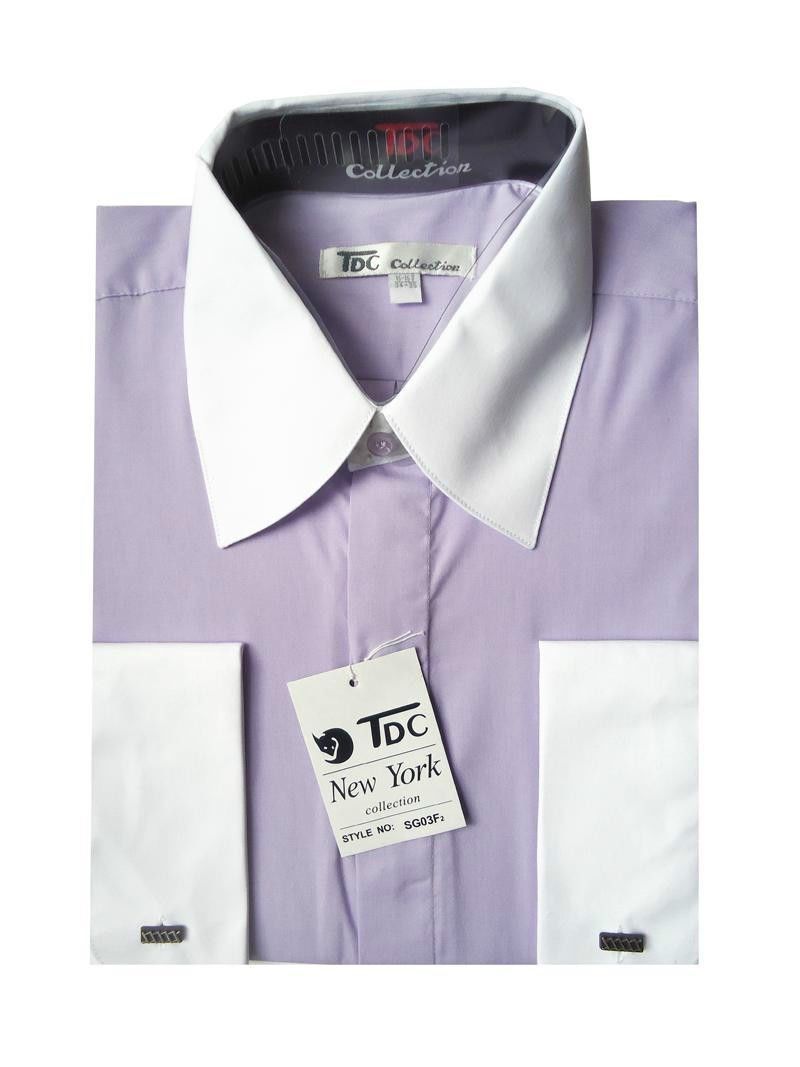 New Men’s Stylish French Cuff Dress Shirt Two-Tone 10 + Colors M to 4X New 03F2
