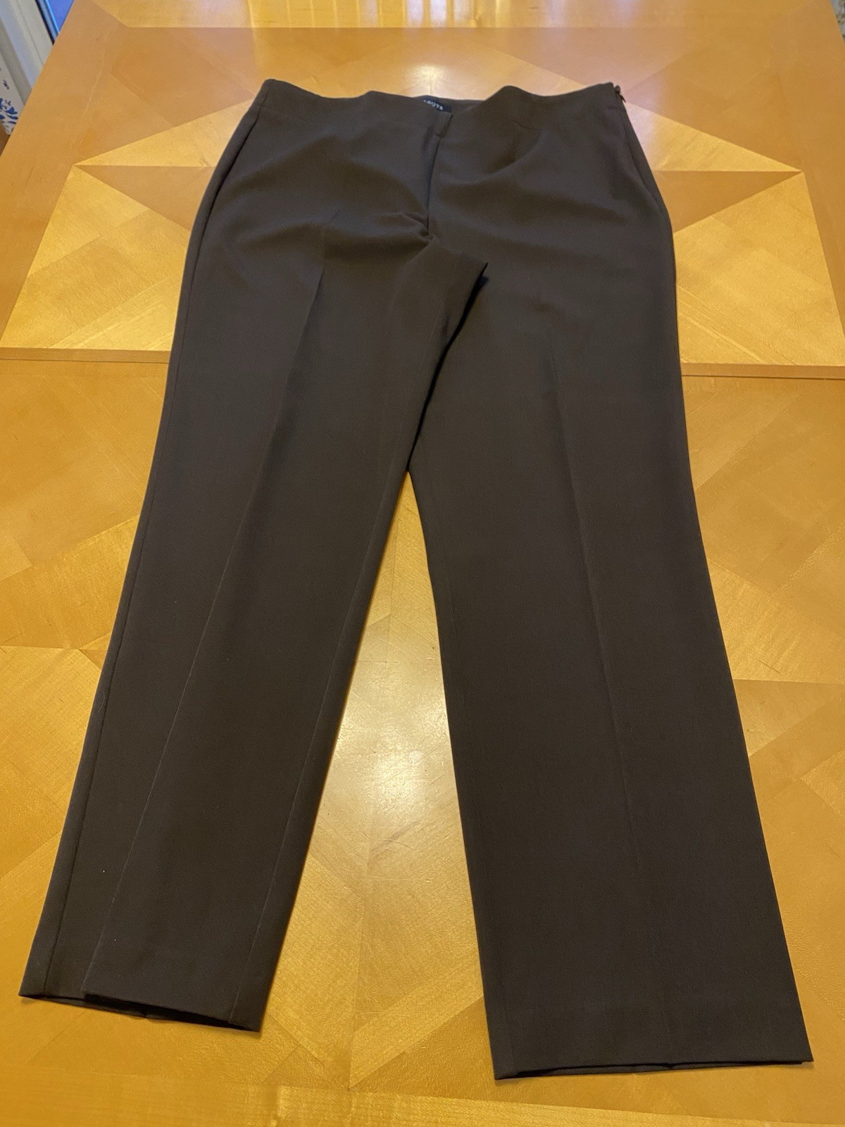 Talbots Women Brown Polyester-Blend Classic Side Zip Straight Leg Pants, Size 16