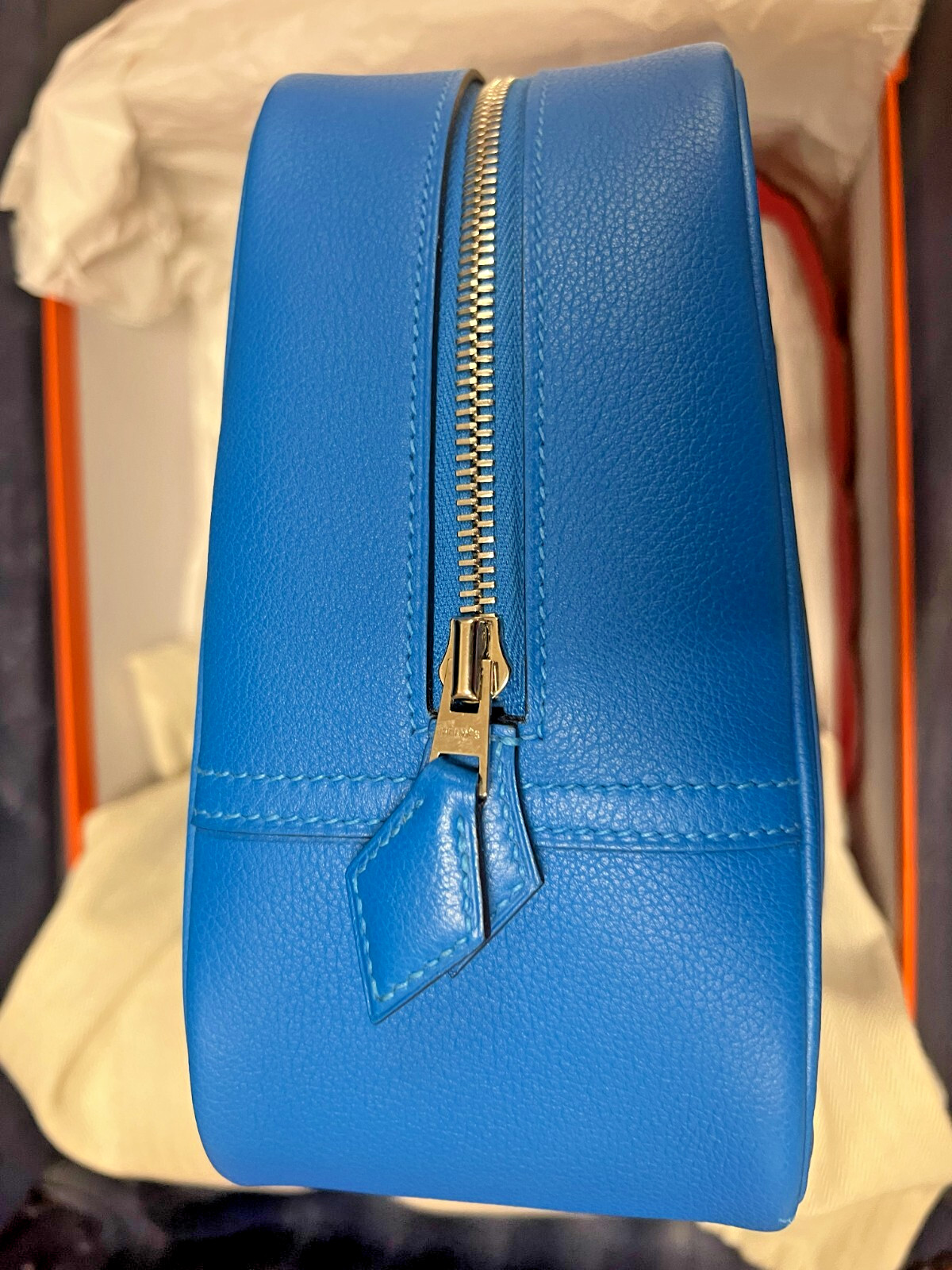 HERMES Kelly Strap Pink Red PLUME 28 Blu LEATHER PALLADIUM Purse NEW HandBag Bag
