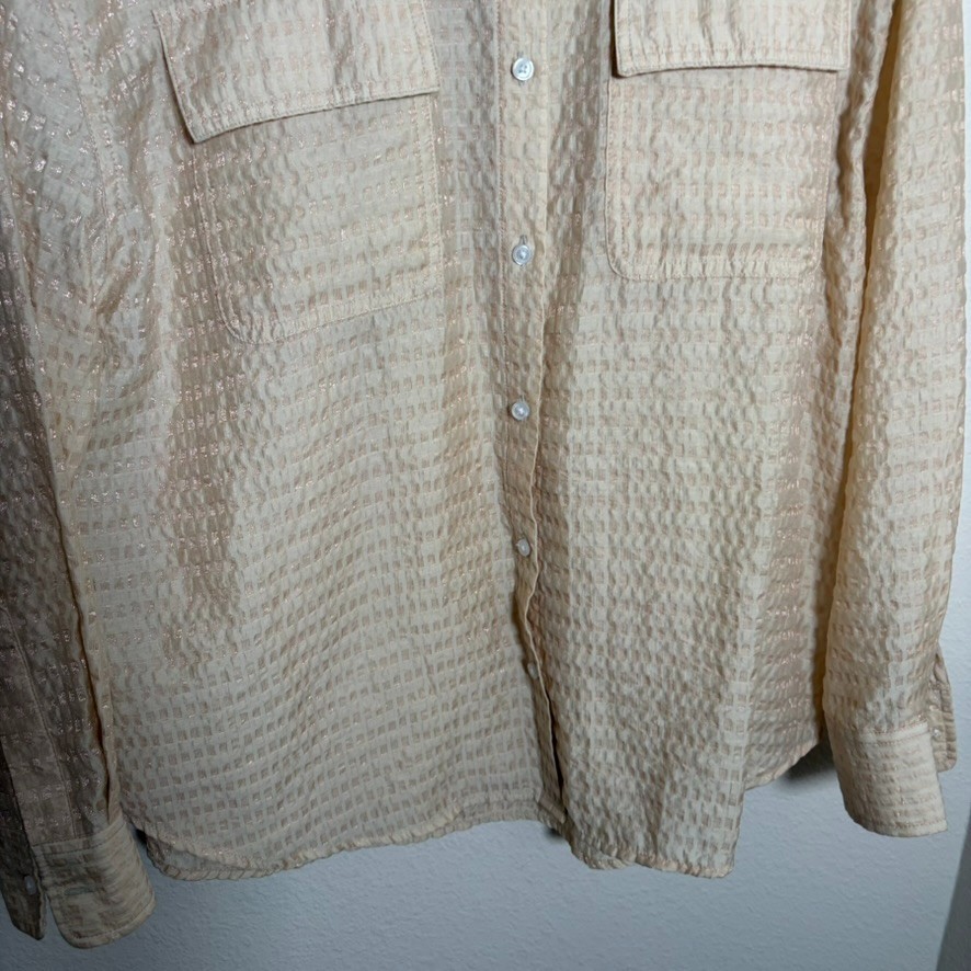 Future Collective Blouse Women’s Small Beige Button Up Long Sleeve Shirt