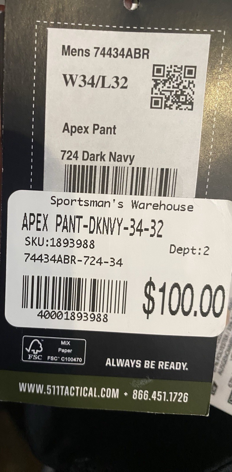 511 Tactical Apex Pants Regular Men’s Dark Navy 34 x 32 New with Tags 74434