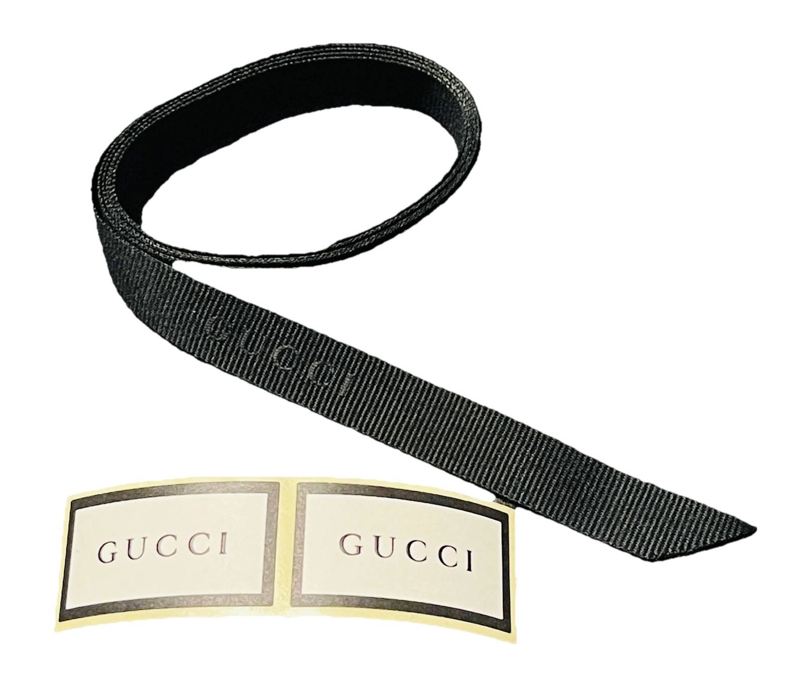 Authentic Gucci Black Grosgrain Ribbon Logo ribbon & sticker set 36″ x .5” In