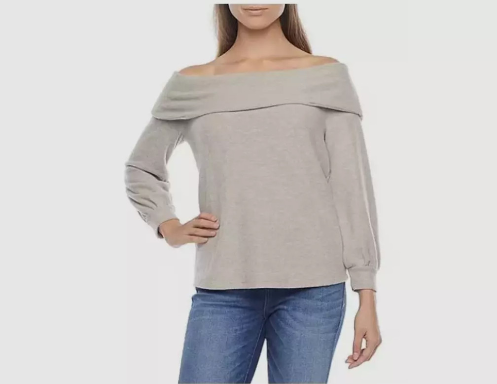 a.n.a. Mint Green Off the Shoulder Long Sleeve Sweater Sz Plus 3X Straight Neck