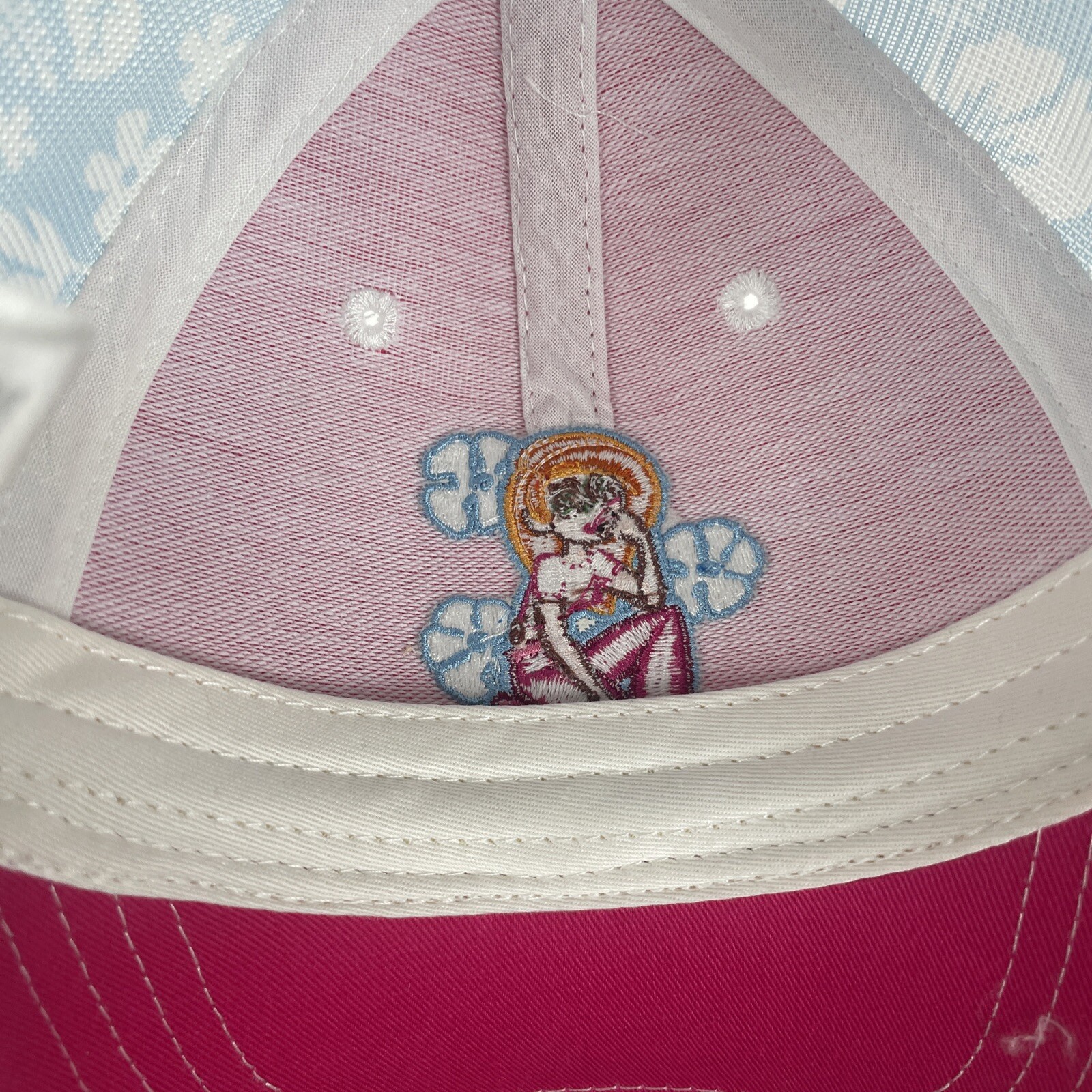 Disney Kim Possible Adjustable Ball Cap Hat Pink Blue White Hibiscus MD/LG