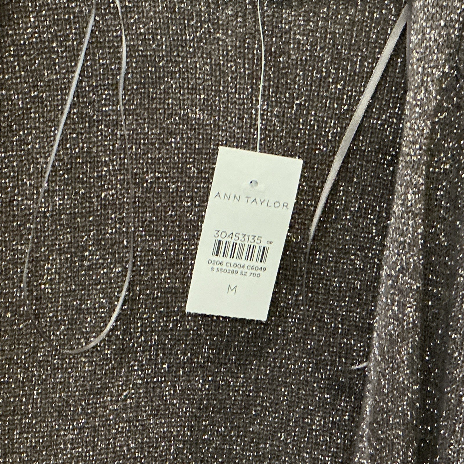 Ann Taylor Metallic Knit Open Front Cardigan Sweater w/ Pockets Gray M