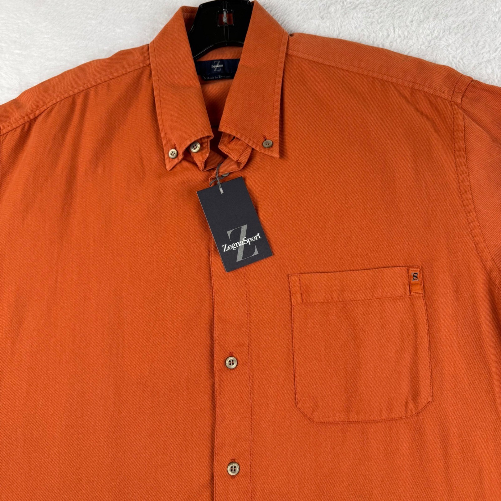 New With Tags Zegna Sport Button Down Shirt Mens XL Orange Long Sleeve Twill NWT