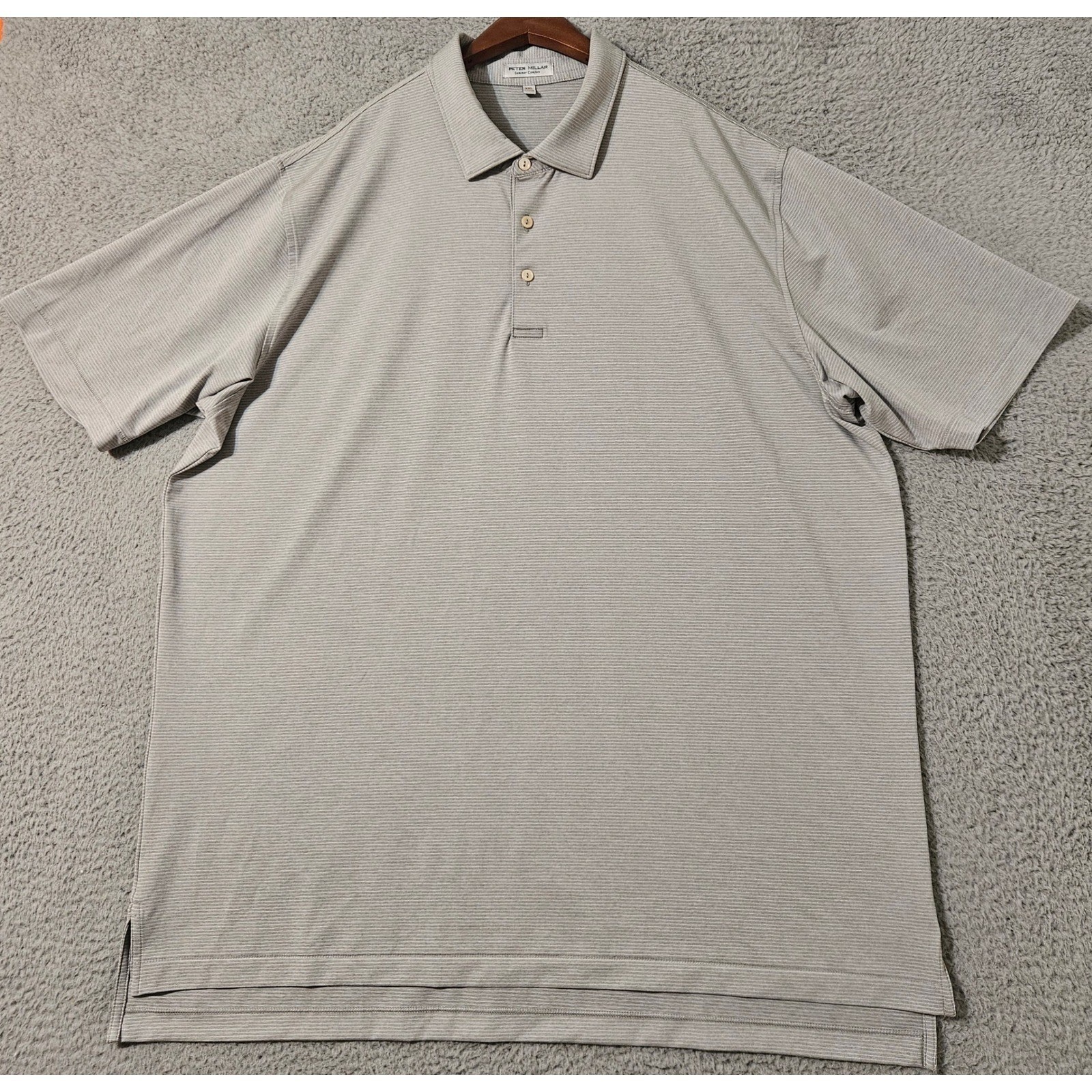 Peter Millar Men’s Size 2XL Gale Grey Striped Halford Performance Jersey Polo