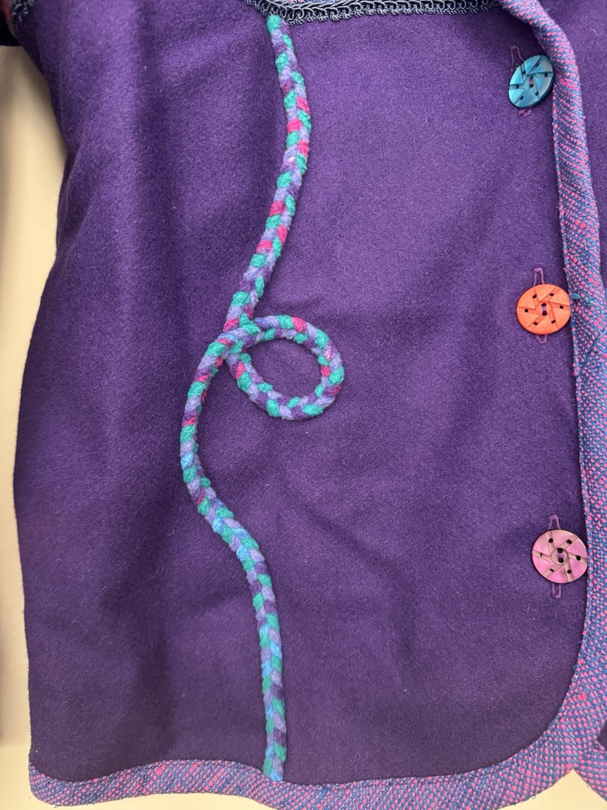 Unique vintage purple jacket with appliqués, A Treasure Forever by Linda Pool